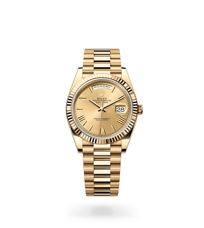 Rolex Day-Date | 228238 | Day-Date 40 | Coloured dial | Fluted bezel | Champagne-colour dial | 18 ct yellow gold | M228238-0006 | Men Watch | Rolex Official Retailer - Srichai Watch