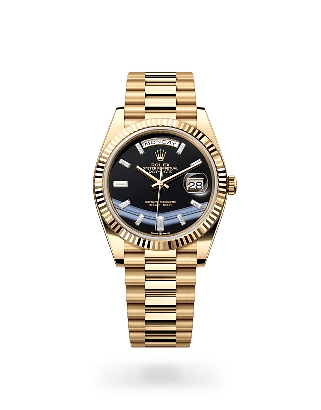 Rolex Day-Date | 228238 | Day-Date 40 | Dark dial | Onyx dial | Fluted bezel | 18 ct yellow gold | M228238-0059 | Men Watch | Rolex Official Retailer - Srichai Watch