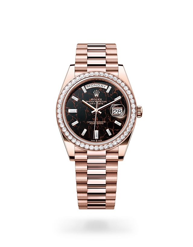 Rolex Day-Date | 228345RBR | Day-Date 40 | Dark dial | Eisenkiesel dial | Diamond-set bezel | 18 ct Everose gold | M228345RBR-0016 | Men Watch | Rolex Official Retailer - Srichai Watch