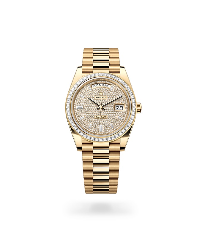 Rolex Day-Date | 228398TBR | Day-Date 40 | หน้าปัดประดับอัญมณี | หน้าปัดประดับเพชร | ขอบหน้าปัดประดับเพชร | ทองคำ 18 กะรัต | M228398TBR-0036 | ชาย Watch | Rolex Official Retailer - Srichai Watch