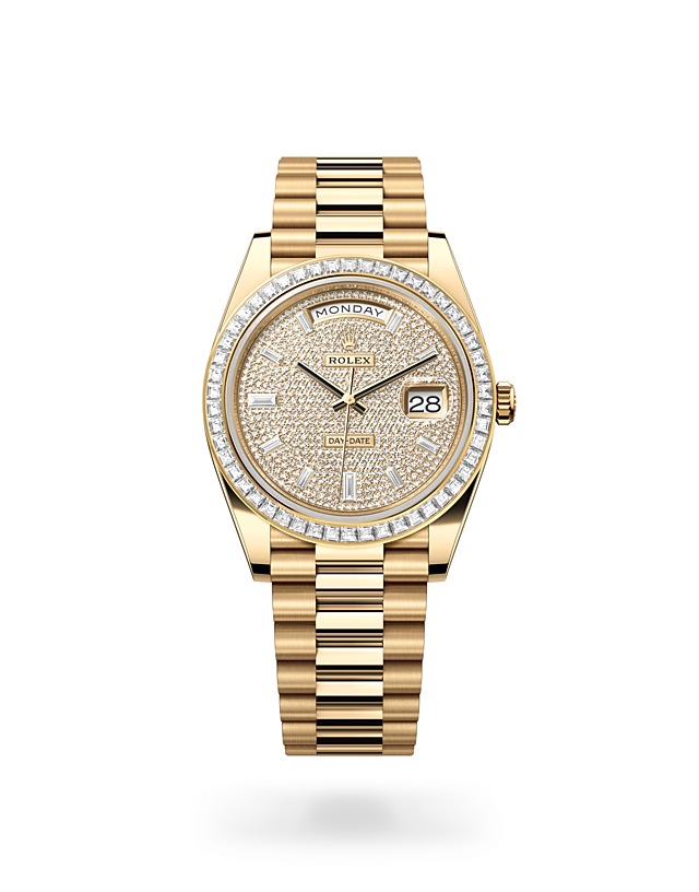 Rolex Day-Date | 228398TBR | Day-Date 40 | Gem-set dial | Diamond-Paved Dial | Diamond-set bezel | 18 ct yellow gold | M228398TBR-0036 | Men Watch | Rolex Official Retailer - Srichai Watch