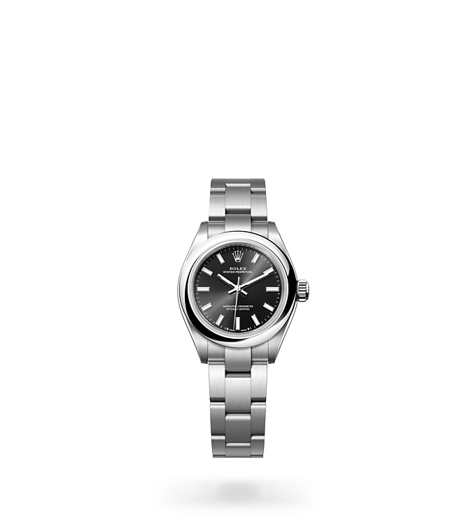 Rolex Oyster Perpetual | 276200 | Oyster Perpetual 28 | Dark dial | Bright black dial | Oystersteel | The Oyster bracelet | M276200-0002 | Women Watch | Rolex Official Retailer - Srichai Watch