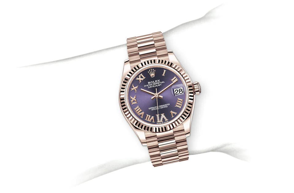 Rolex Datejust | 278275 | Datejust 31 | Coloured dial | Aubergine Dial | Fluted bezel | 18 ct Everose gold | M278275-0029 | Women Watch | Rolex Official Retailer - Srichai Watch