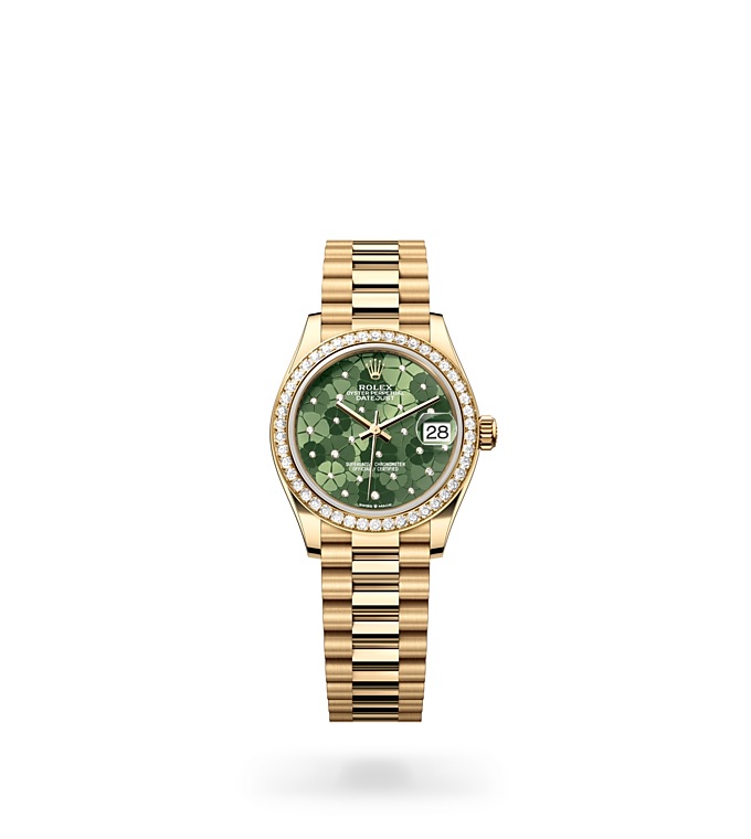 Rolex Datejust | 278288RBR | Datejust 31 | Coloured dial | Olive-Green Dial | Diamond-set bezel | 18 ct yellow gold | M278288RBR-0038 | Women Watch | Rolex Official Retailer - Srichai Watch