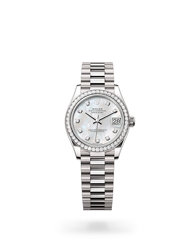 Rolex Datejust | 278289RBR | Datejust 31 | Light dial | Mother-of-Pearl Dial | Diamond-set bezel | 18 ct white gold | M278289RBR-0005 | Women Watch | Rolex Official Retailer - Srichai Watch