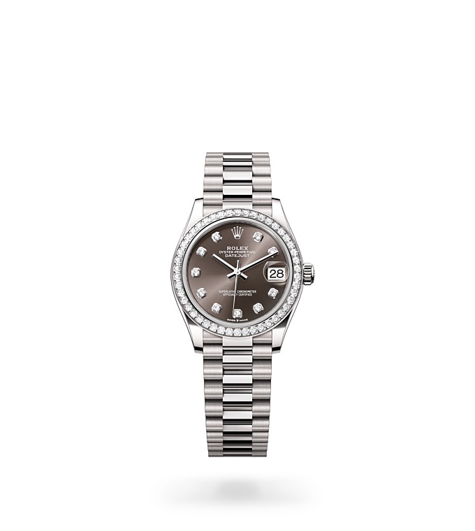 Rolex Datejust | 278289RBR | Datejust 31 | หน้าปัดสีเข้ม | หน้าปัดสีเทาเข้ม | ขอบหน้าปัดประดับเพชร | ทองคำขาว 18 กะรัต | M278289RBR-0006 | หญิง Watch | Rolex Official Retailer - Srichai Watch
