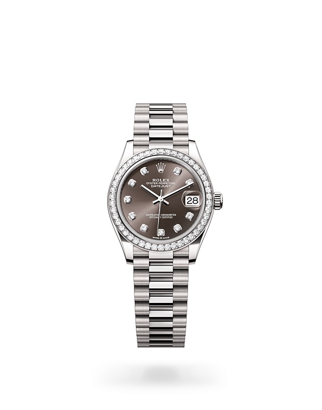 Rolex Datejust | 278289RBR | Datejust 31 | หน้าปัดสีเข้ม | หน้าปัดสีเทาเข้ม | ขอบหน้าปัดประดับเพชร | ทองคำขาว 18 กะรัต | M278289RBR-0006 | หญิง Watch | Rolex Official Retailer - Srichai Watch