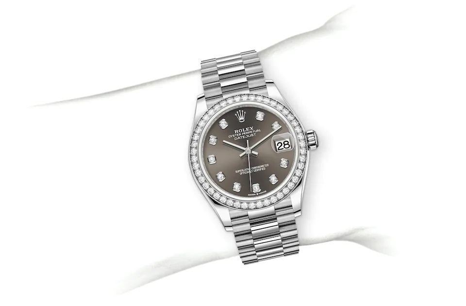 Rolex Datejust | 278289RBR | Datejust 31 | Dark dial | Dark Grey Dial | Diamond-set bezel | 18 ct white gold | M278289RBR-0006 | Women Watch | Rolex Official Retailer - Srichai Watch