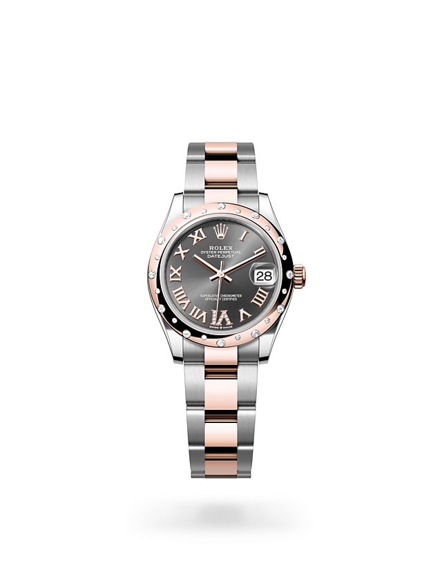 Rolex Datejust | 278341RBR | Datejust 31 | หน้าปัดสีเข้ม | หน้าปัดสีเทาอมน้ำเงิน | ขอบหน้าปัดประดับเพชร | Everose Rolesor | M278341RBR-0029 | หญิง Watch | Rolex Official Retailer - Srichai Watch