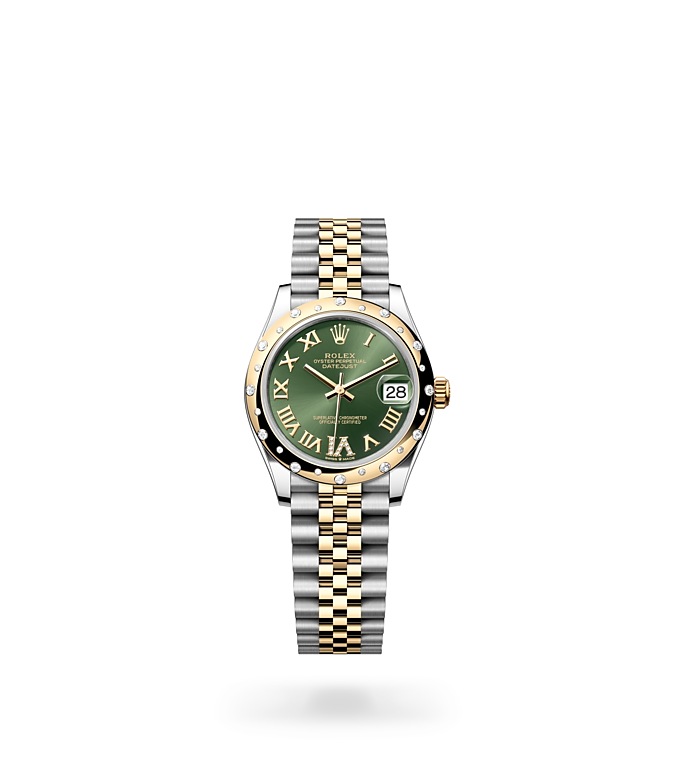Rolex Datejust | 278343RBR | Datejust 31 | หน้าปัดสี | หน้าปัดสีเขียวมะกอก | ขอบหน้าปัดประดับเพชร | Yellow Rolesor | M278343RBR-0016 | หญิง Watch | Rolex Official Retailer - Srichai Watch