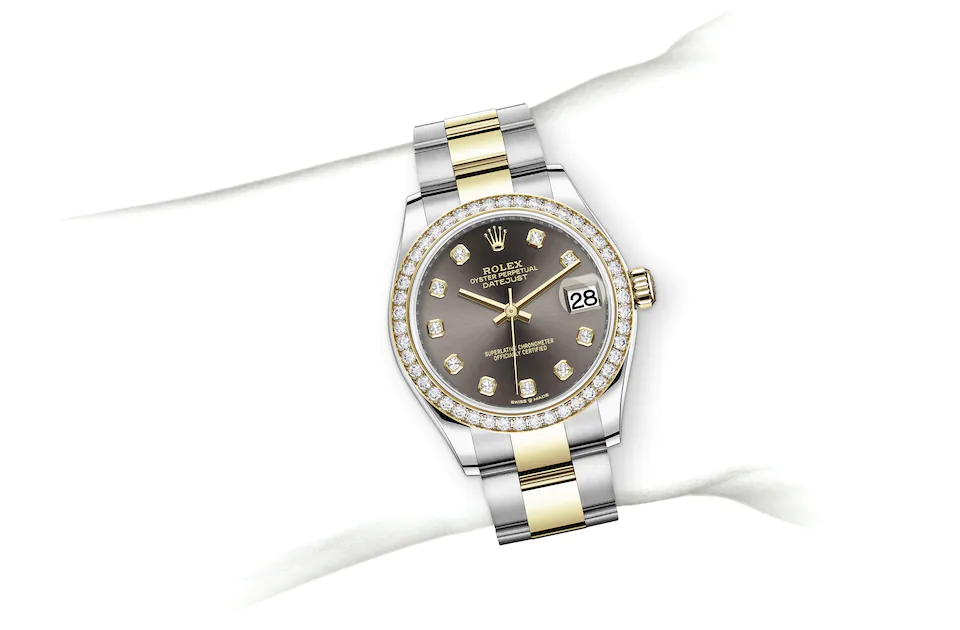 Rolex Datejust | 278383RBR | Datejust 31 | หน้าปัดสีเข้ม | หน้าปัดสีเทาเข้ม | ขอบหน้าปัดประดับเพชร | Yellow Rolesor | M278383RBR-0021 | หญิง Watch | Rolex Official Retailer - Srichai Watch
