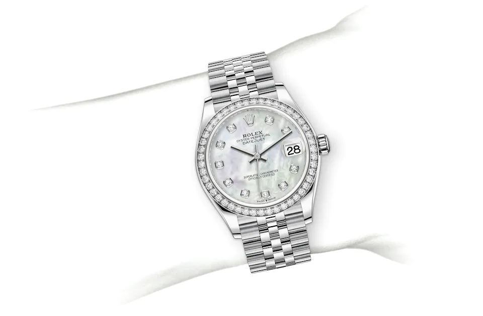 Rolex Datejust | 278384RBR | Datejust 31 | Light dial | Mother-of-Pearl Dial | Diamond-set bezel | White Rolesor | M278384RBR-0008 | Women Watch | Rolex Official Retailer - Srichai Watch