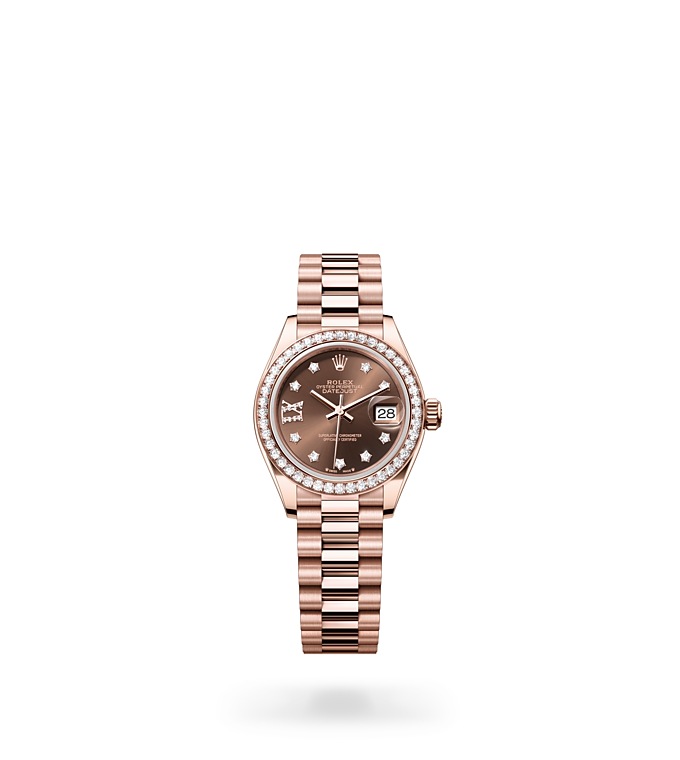 Rolex Lady-Datejust | 279135RBR | Lady-Datejust | หน้าปัดประดับอัญมณี | หน้าปัดสีช็อกโกแลต | ขอบหน้าปัดประดับเพชร | Everose gold 18 กะรัต | M279135RBR-0001 | หญิง Watch | Rolex Official Retailer - Srichai Watch