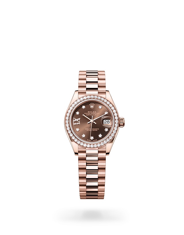 Rolex Lady-Datejust | 279135RBR | Lady-Datejust | หน้าปัดสี | หน้าปัดสีช็อกโกแลต | ขอบหน้าปัดประดับเพชร | Everose gold 18 กะรัต | M279135RBR-0001 | หญิง Watch | Rolex Official Retailer - Srichai Watch