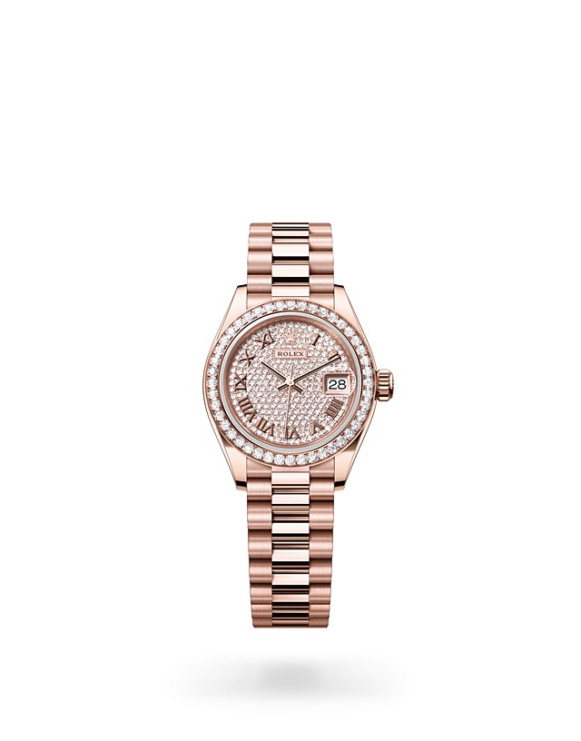 Rolex Lady-Datejust | 279135RBR | Lady-Datejust | หน้าปัดประดับอัญมณี | หน้าปัดประดับเพชร | ขอบหน้าปัดประดับเพชร | Everose gold 18 กะรัต | M279135RBR-0021 | หญิง Watch | Rolex Official Retailer - Srichai Watch