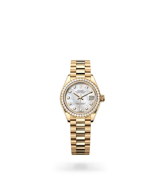 Rolex Lady-Datejust | 279138RBR | Lady-Datejust | Light dial | Mother-of-Pearl Dial | Diamond-set bezel | 18 ct yellow gold | M279138RBR-0015 | Women Watch | Rolex Official Retailer - Srichai Watch