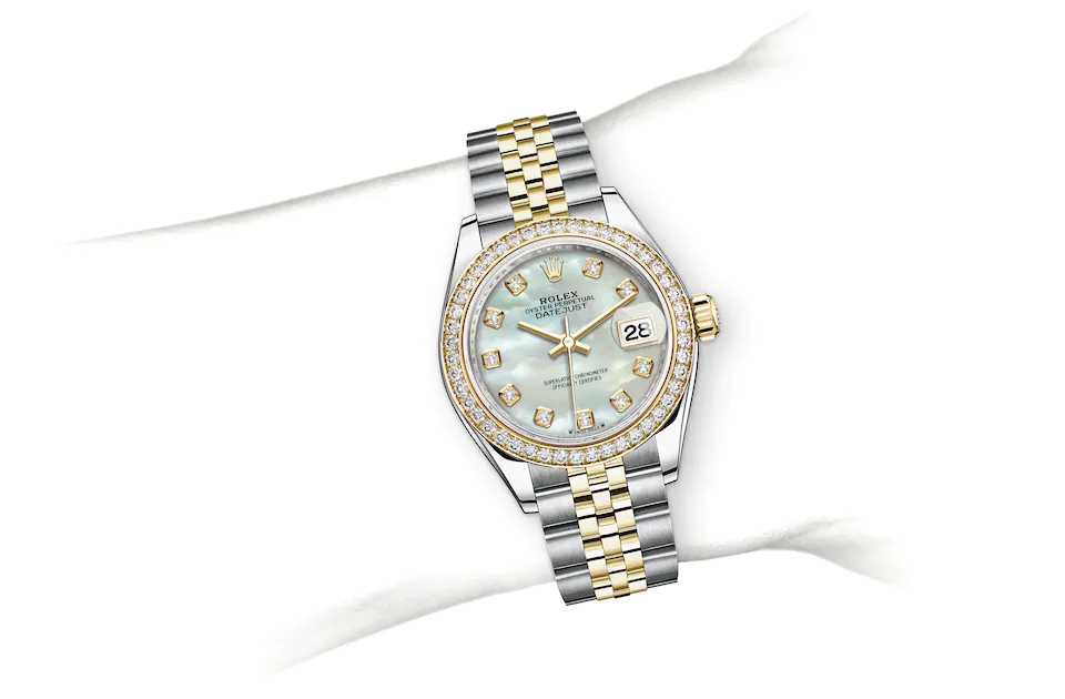 Rolex Lady-Datejust | 279383RBR | Lady-Datejust | หน้าปัดประดับอัญมณี | หน้าปัดเปลือกหอยมุก | ขอบหน้าปัดประดับเพชร | Yellow Rolesor | M279383RBR-0019 | หญิง Watch | Rolex Official Retailer - Srichai Watch