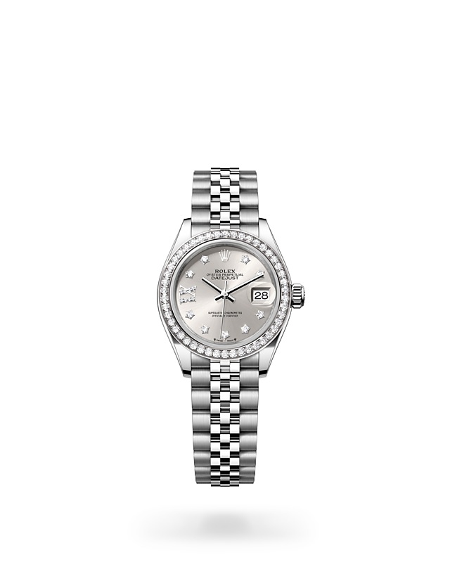 Rolex Lady-Datejust | 279384RBR | Lady-Datejust | หน้าปัดประดับอัญมณี | หน้าปัดเงิน | ขอบหน้าปัดประดับเพชร | White Rolesor | M279384RBR-0021 | หญิง Watch | Rolex Official Retailer - Srichai Watch