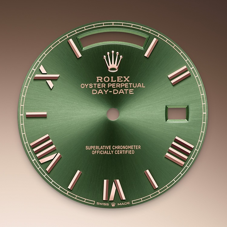 Rolex Day-Date | 228235 | Day-Date 40 | หน้าปัดสี | ขอบหน้าปัดแบบร่อง | หน้าปัดสีเขียวมะกอก | Everose gold 18 กะรัต | M228235-0025 | ชาย Watch | Rolex Official Retailer - Srichai Watch
