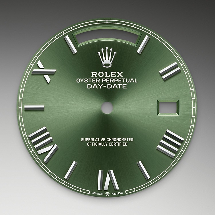 Rolex Day-Date | 228239 | Day-Date 40 | หน้าปัดสี | ขอบหน้าปัดแบบร่อง | หน้าปัดสีเขียวมะกอก | ทองคำขาว 18 กะรัต | M228239-0033 | ชาย Watch | Rolex Official Retailer - Srichai Watch