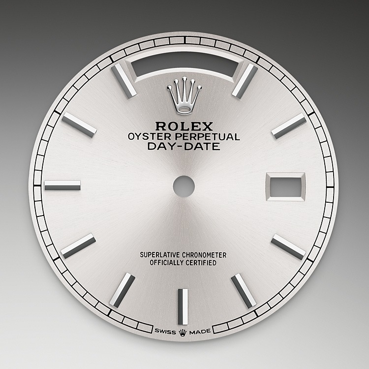 Rolex Day-Date | 128239 | Day-Date 36 | หน้าปัดสีอ่อน | ขอบหน้าปัดแบบร่อง | หน้าปัดเงิน | ทองคำขาว 18 กะรัต | M128239-0005 | ชาย Watch | Rolex Official Retailer - Srichai Watch