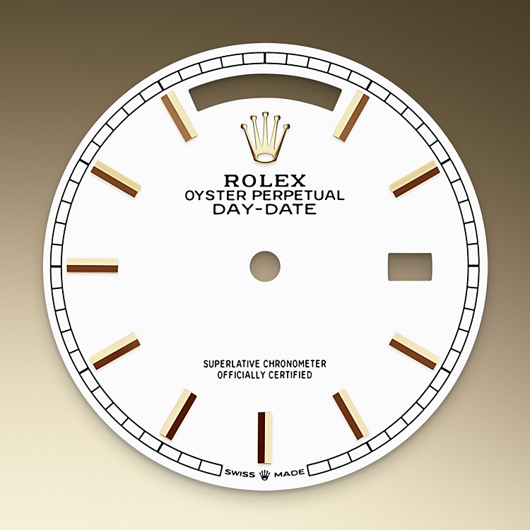 Rolex Day-Date | 128238 | Day-Date 36 | หน้าปัดสีอ่อน | ขอบหน้าปัดแบบร่อง | หน้าปัดสีขาว | ทองคำ 18 กะรัต | M128238-0081 | ชาย Watch | Rolex Official Retailer - Srichai Watch