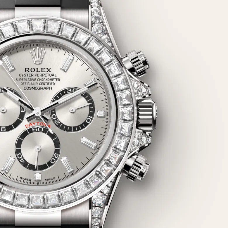 Rolex Cosmograph Daytona in 18 ct white gold with lugs set with diamonds, m126539tbr-0002 - Srichai Watch