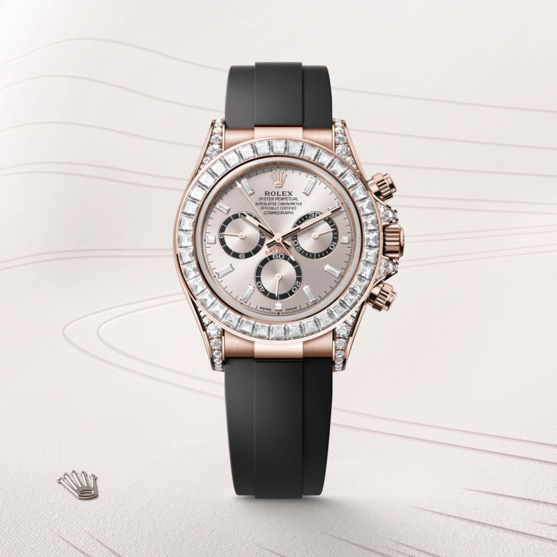 Rolex Cosmograph Daytona in เอเวอร์โรสโกลด์ 18 กะรัต พร้อมสลักตะขอประดับเพชร, M126535TBR-0002 - Srichai Watch